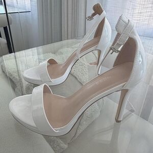 Berness White Patent Leather Ankle-strap Open Toe Stiletto Sandals
